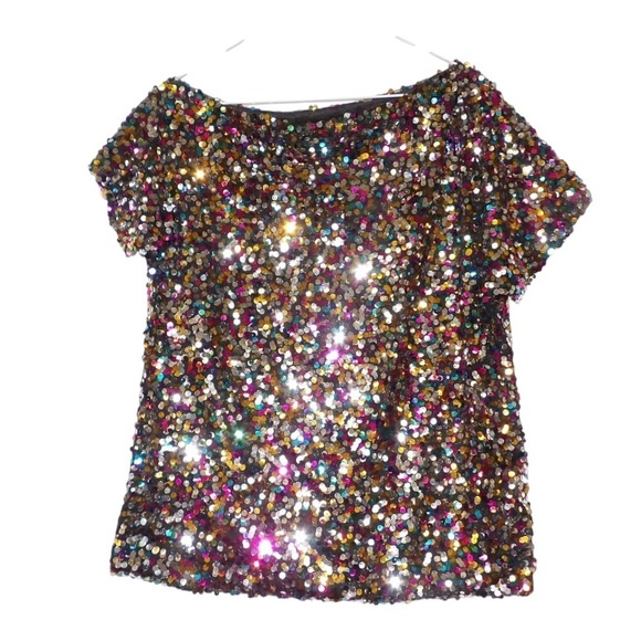 Anna Kaci Womens Multicolor Sequin Boat Neck Short Sleeve Top Size S - Picture 3 of 3